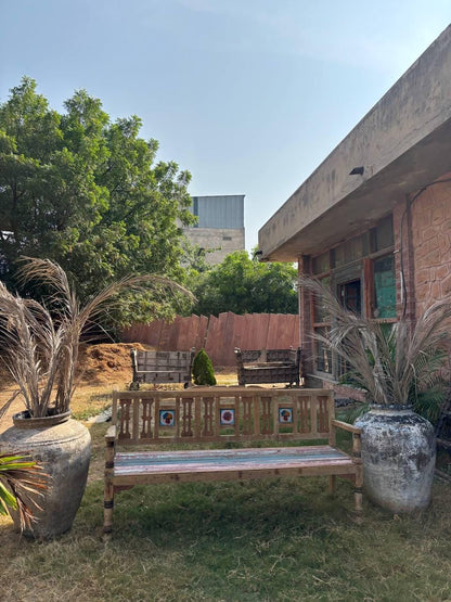 Handcrafted Wooden Garden Bench – Rustic Carved Indian Seating