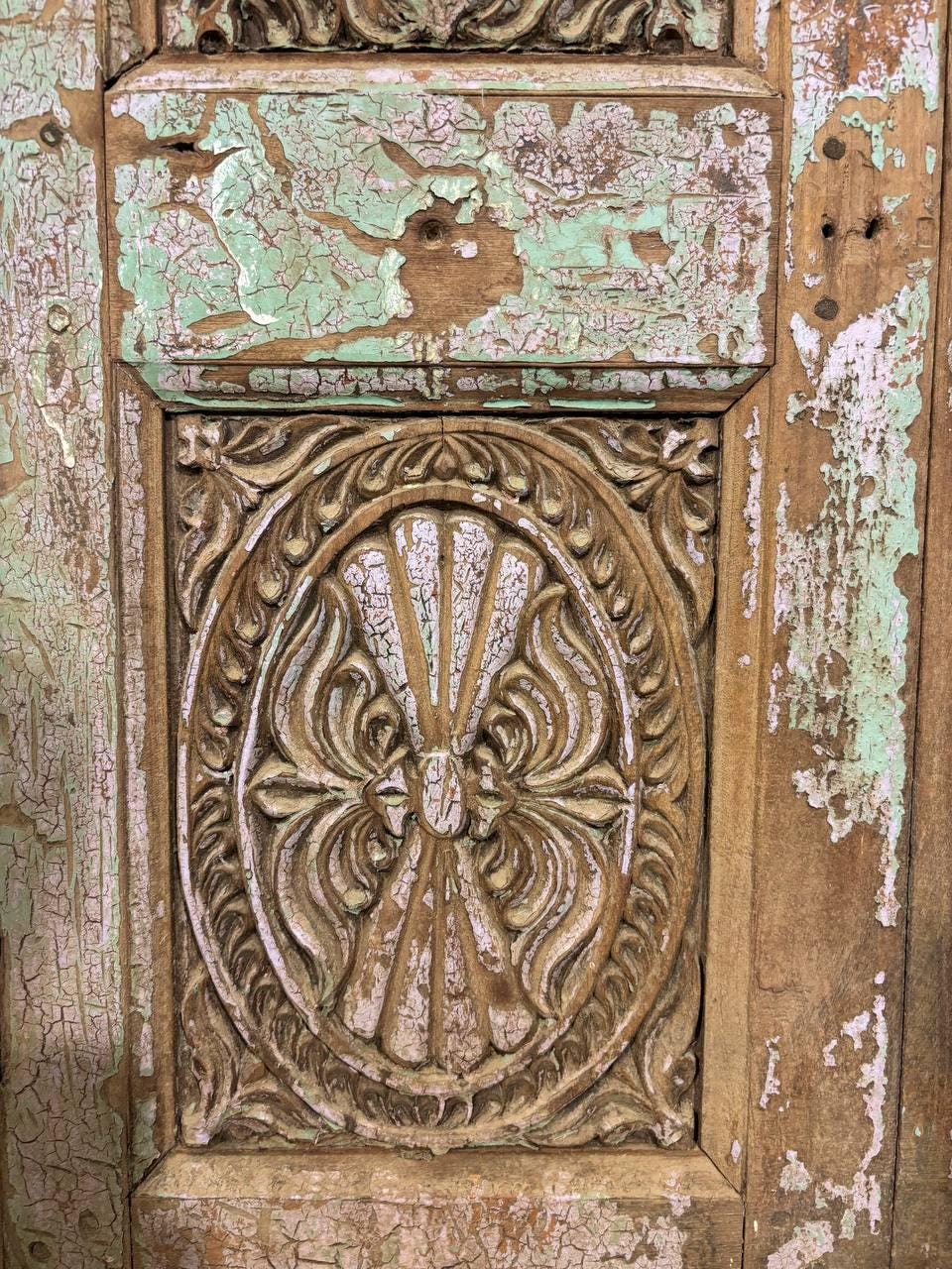 Antique Shekhawati Hand-Carved Window: Rustic Indian Wall Decor