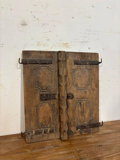 Antique Hand-Carved Shekhawati Window: Rustic Indian Wall Decor