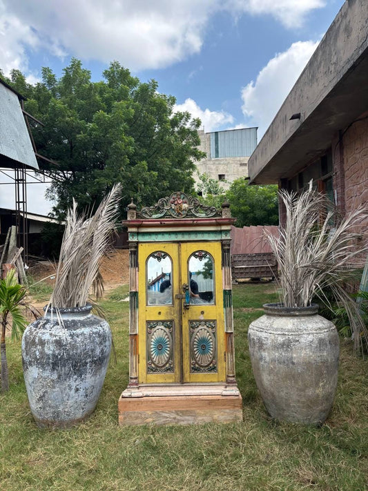 Antique Carved Wood Window: French Colonial Sunflower Panel, Original Glass