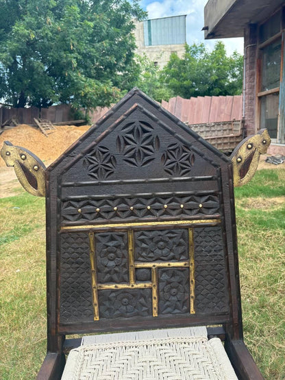 Hand-Carved Teak Tribal Pida Chair: Indian Rajasthan Low Seating