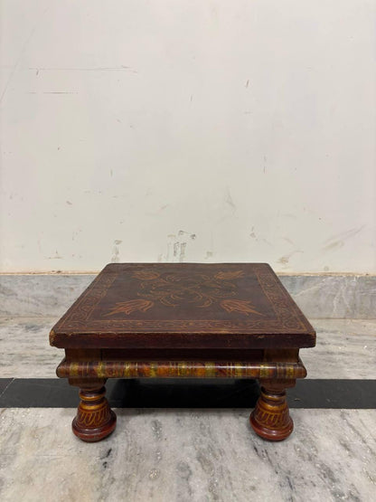 Handmade Indian Chowki Bajot: Painted Wood Low Table (15x30x30 cm)