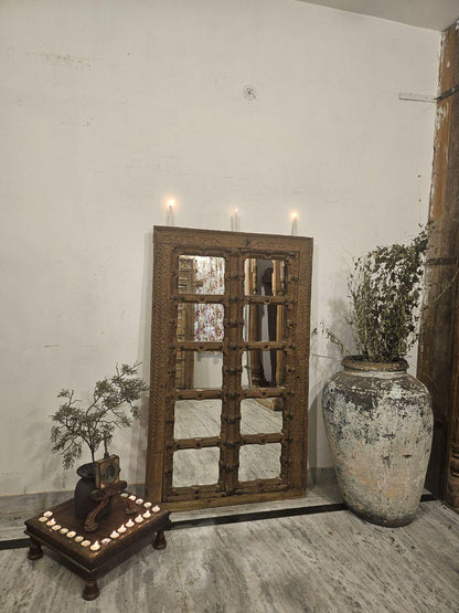 Handcrafted Shekhawati Wooden Mirror Frame: Traditional Rajasthani Wall Decor