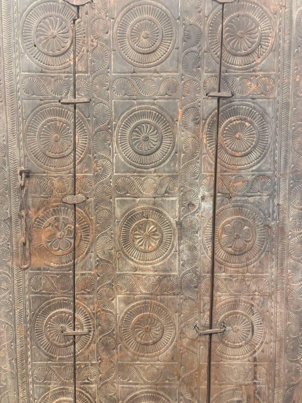 Antique Hand-Carved Indian Door Panel: 19th Century Tribal Decor