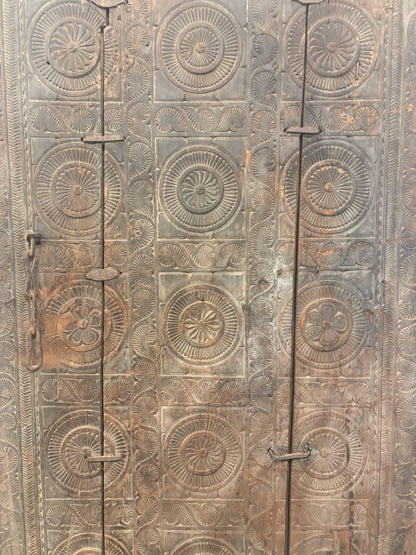 Antique Hand-Carved Indian Door Panel: 19th Century Tribal Decor