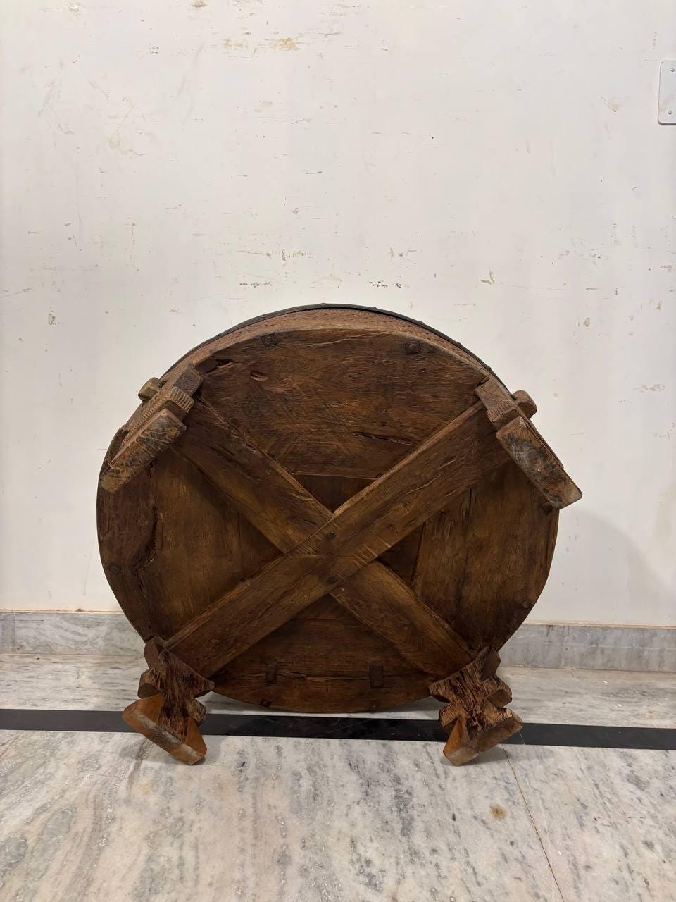 Handmade Indian Wooden Low Table: Bohemian Carved Chowki Bajot