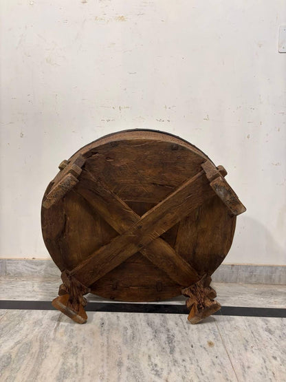 Handmade Indian Wooden Low Table: Bohemian Carved Chowki Bajot