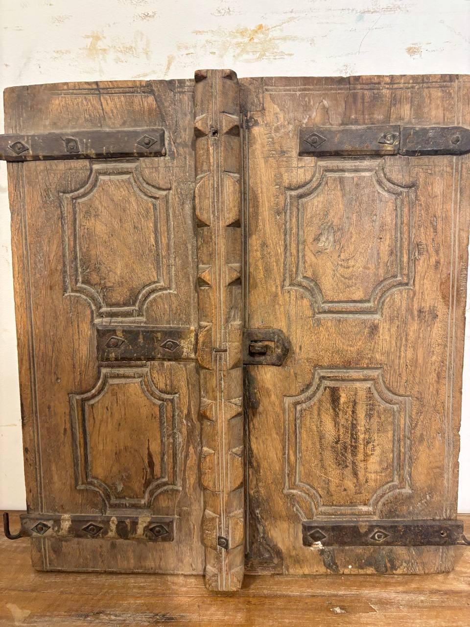 Antique Hand-Carved Shekhawati Window: Rustic Indian Wall Decor