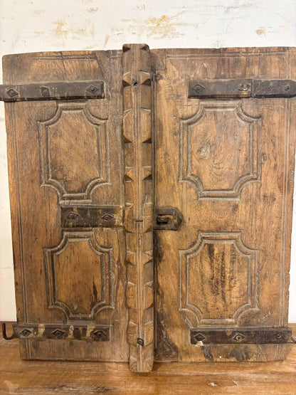 Antique Hand-Carved Shekhawati Window: Rustic Indian Wall Decor