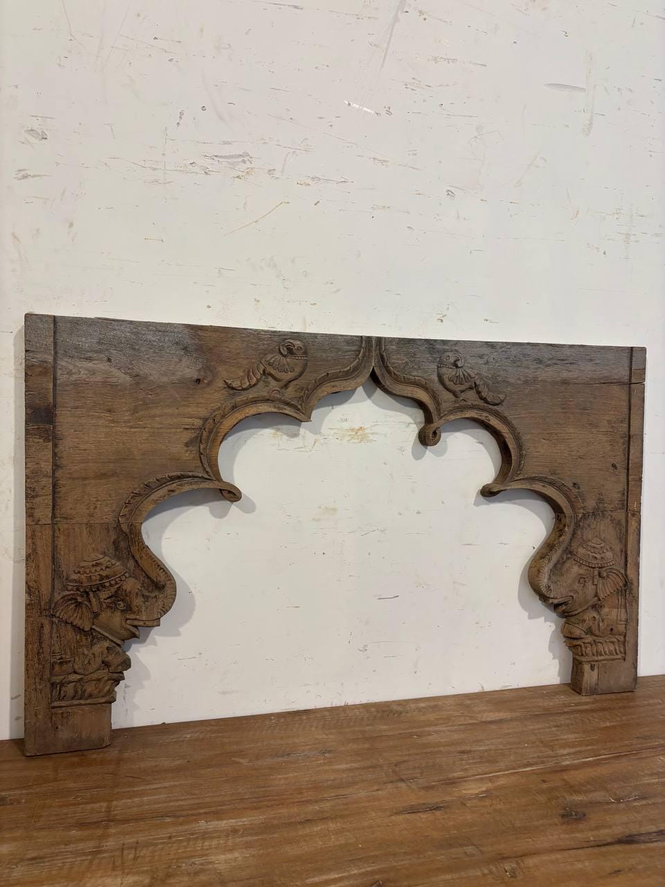 Antique Hand Carved Teak Wood Arch: Indian Architectural Salvage Decor