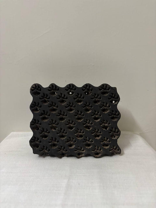 Antique Indian Wood Textile Block – Hand-Carved Mughal Pattern Stamp