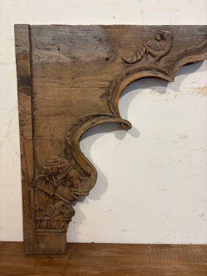 Antique Hand Carved Teak Wood Arch: Indian Architectural Salvage Decor