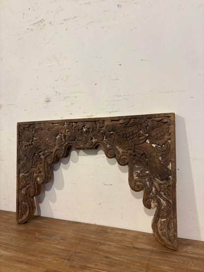 Antique Hand Carved Teak Wood Arch Frame, Indian Architectural Salvage
