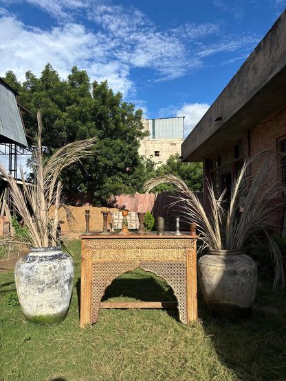 Handcarved Indian Console Table: Rustic Boho Entryway Decor