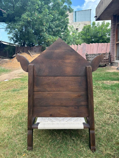 Hand-Carved Teak Tribal Pida Chair: Indian Rajasthan Low Seating