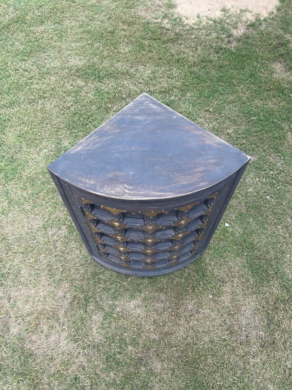 Vintage Wooden Nightstands with Brass Handles: Bedside Cabinets