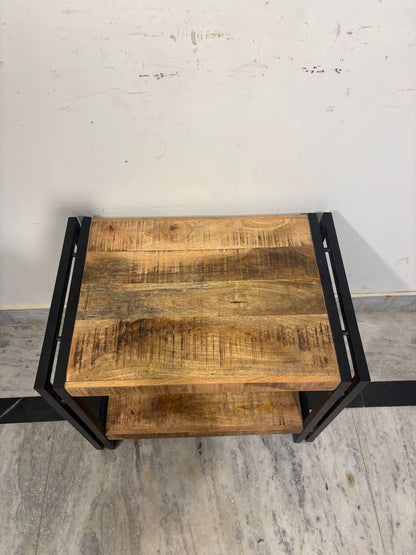 Handcrafted Mango Wood Side Table | Rustic Bedside Cabinet with Shelf