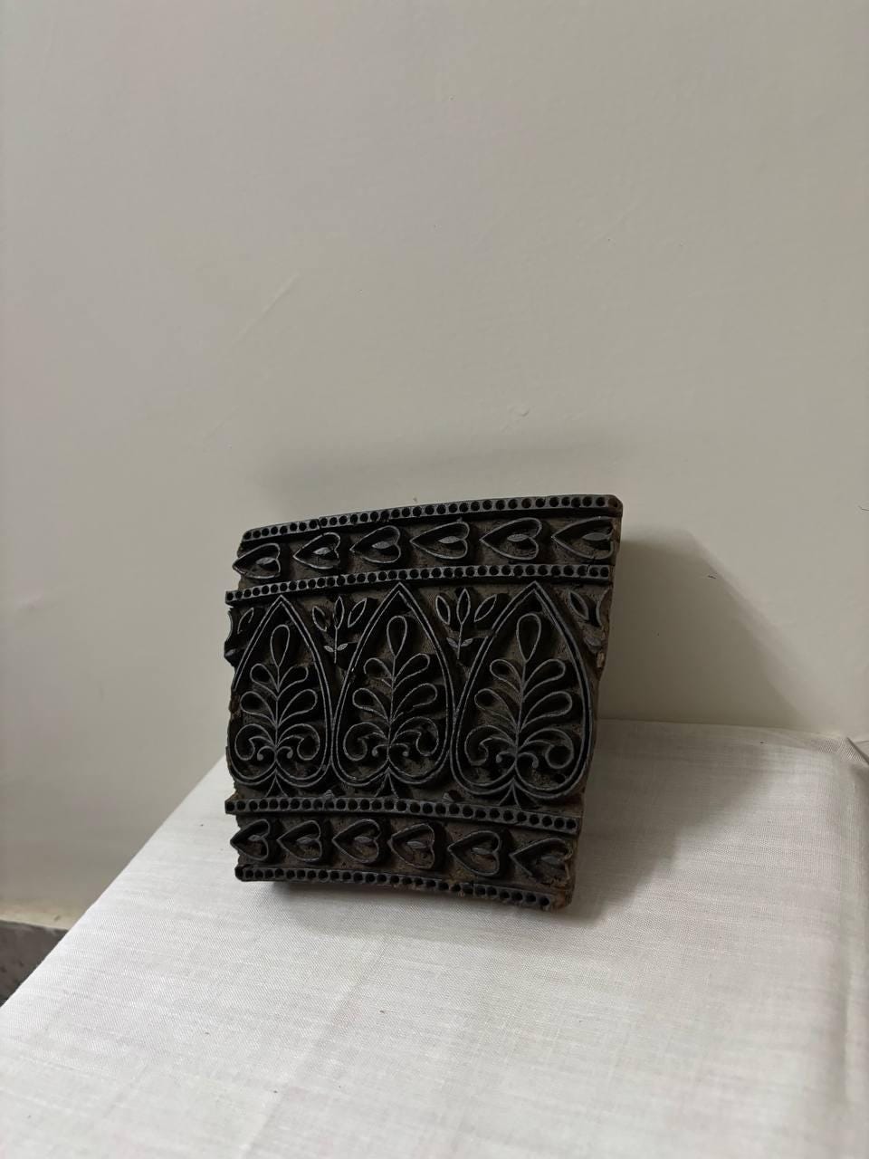 Antique Indian Wood Textile Block – Mughal Pattern, Rustic Decor