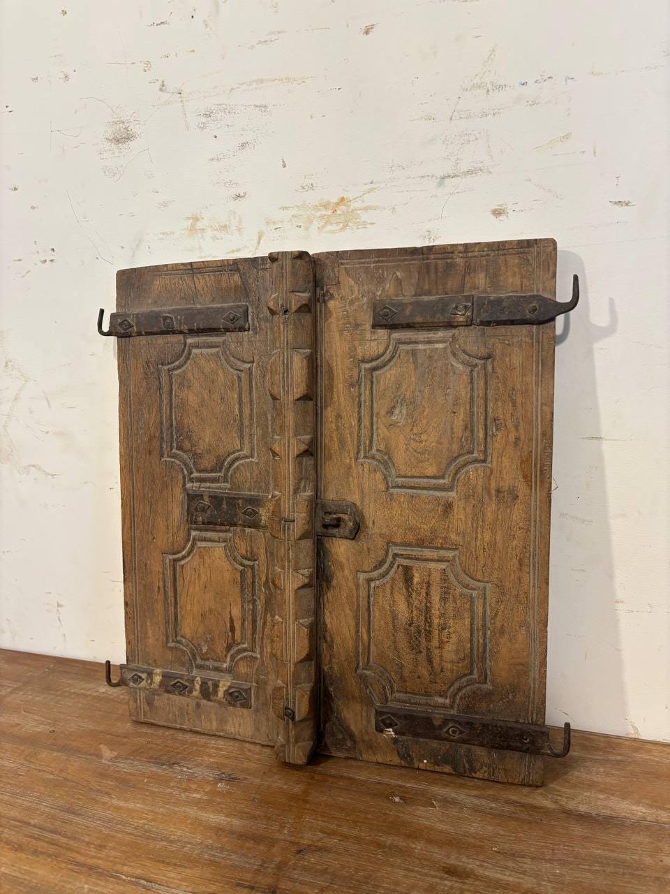 Antique Hand-Carved Shekhawati Window: Rustic Indian Wall Decor