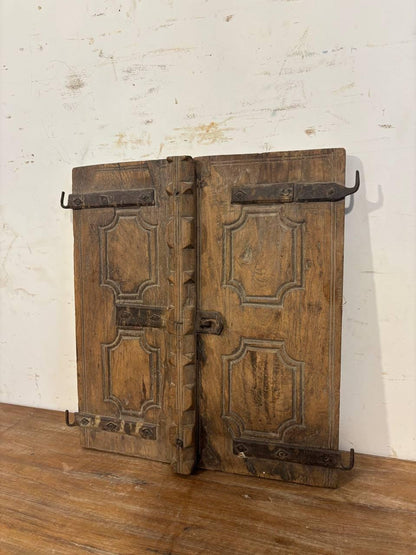 Antique Hand-Carved Shekhawati Window: Rustic Indian Wall Decor