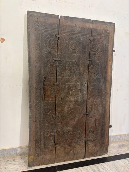 Antique Hand-Carved Indian Door Panel: 19th Century Tribal Decor