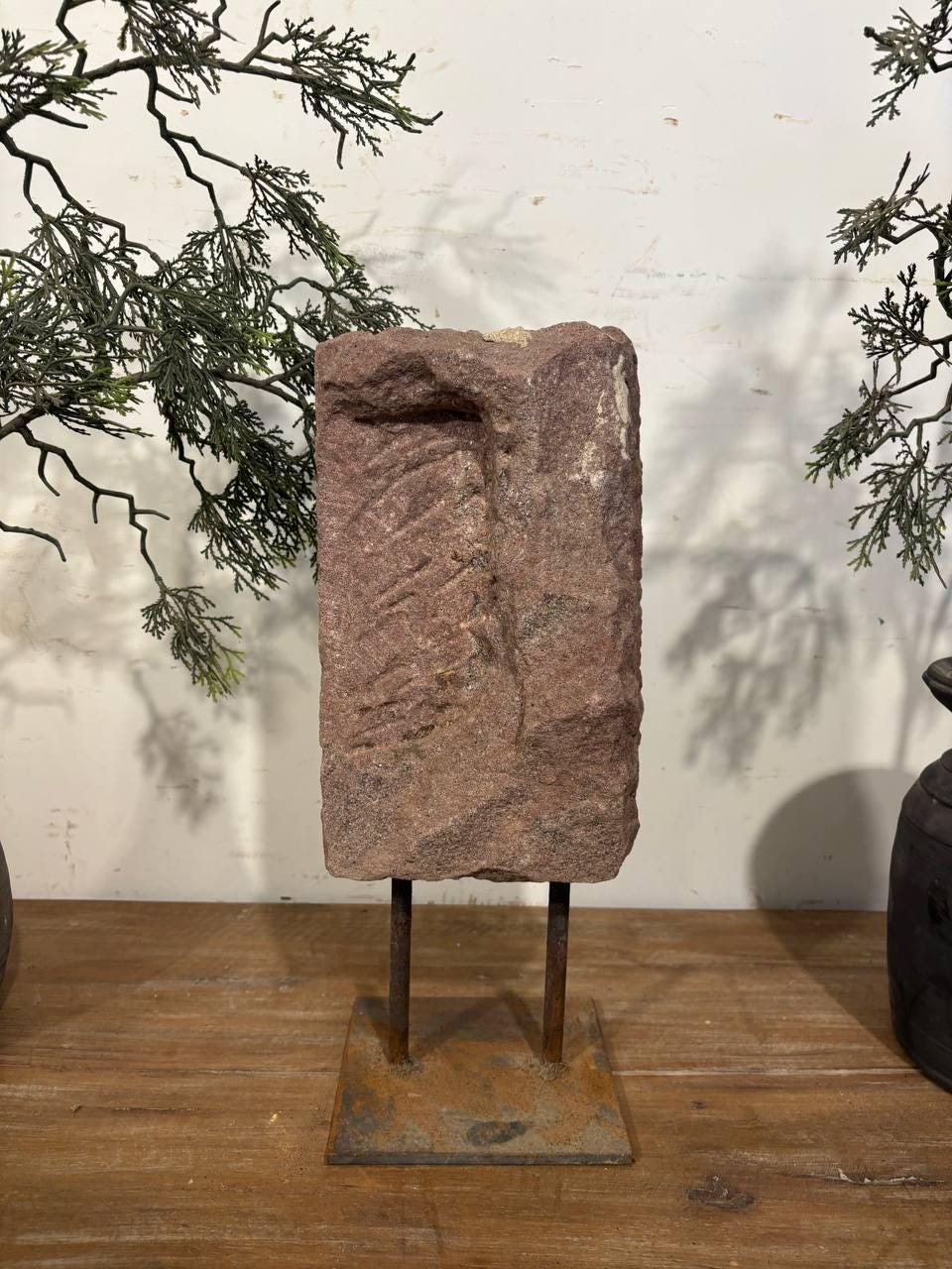 Antique Stone Alcove on Iron Stand: Indian Aala Candle Holder