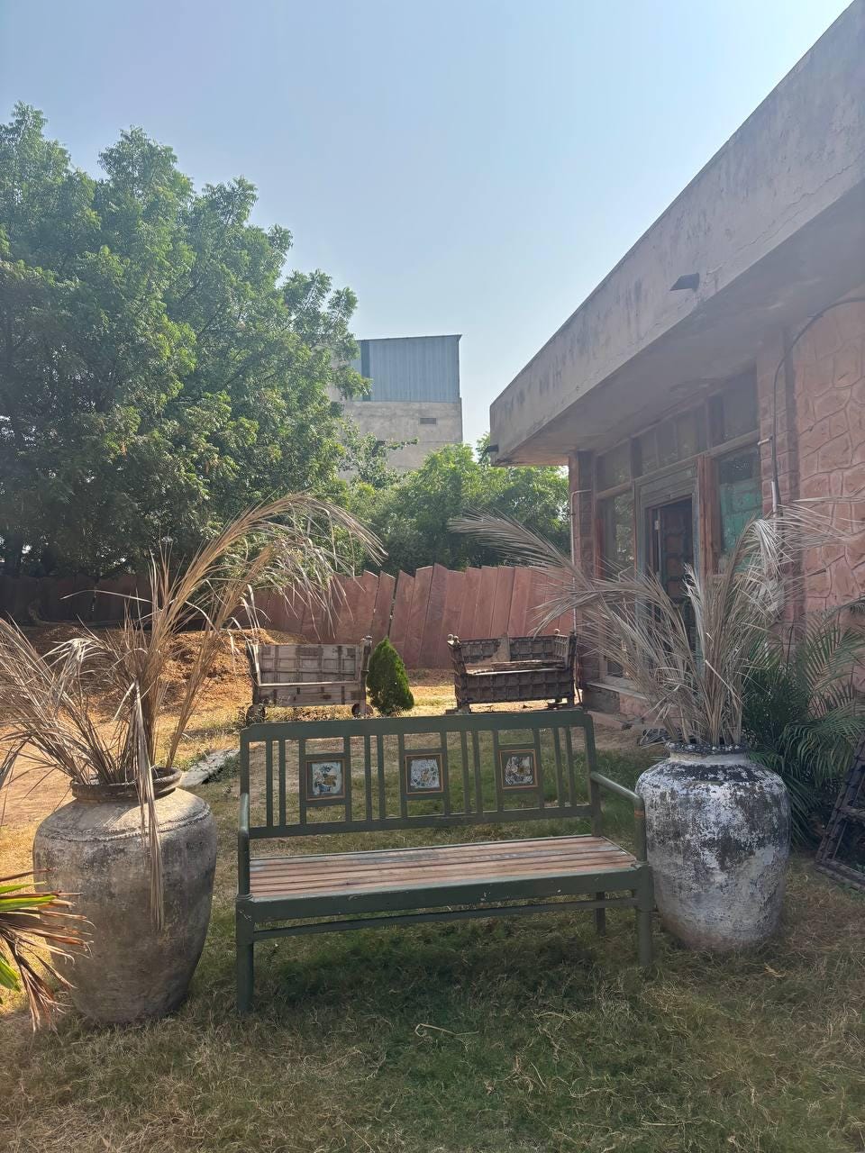 Vintage Wooden Bench – Handcarved Indian Garden Seating