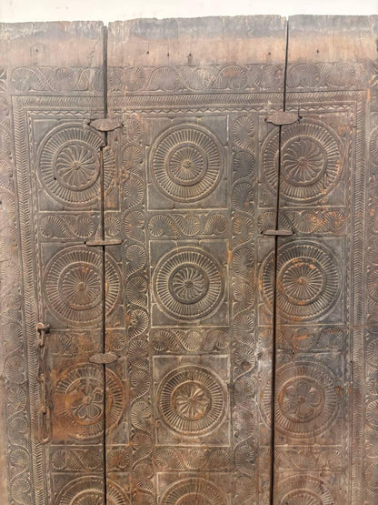 Antique Hand-Carved Indian Door Panel: 19th Century Tribal Decor