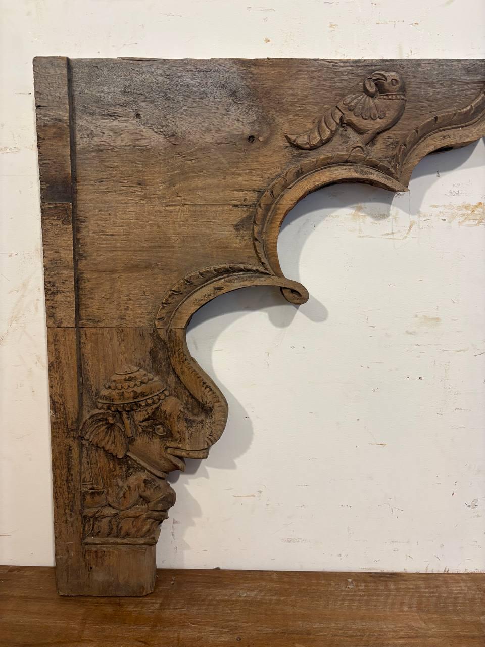 Antique Hand Carved Teak Wood Arch: Indian Architectural Salvage Decor