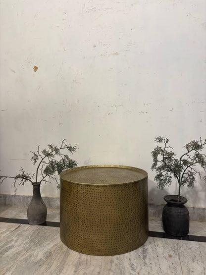 Handmade Hammered Iron Drum Coffee Table: Rustic Industrial Boho Decor