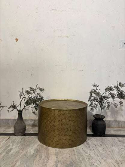 Handmade Hammered Iron Drum Coffee Table: Rustic Industrial Boho Decor