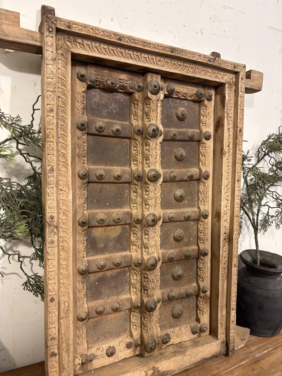 Antique Hand-Carved Shekhawati Window: Rustic Indian Wall Decor