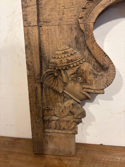 Antique Hand Carved Teak Wood Arch: Indian Architectural Salvage Decor