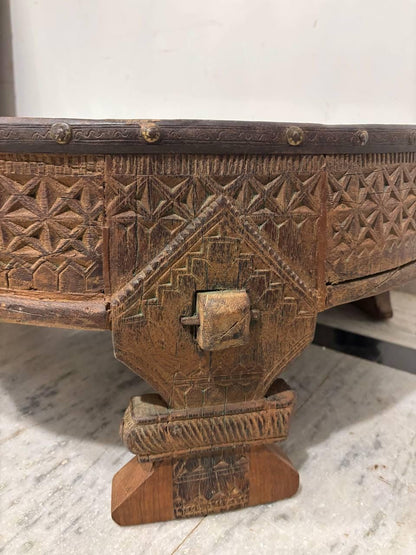 Handmade Indian Wooden Low Table: Bohemian Carved Chowki Bajot