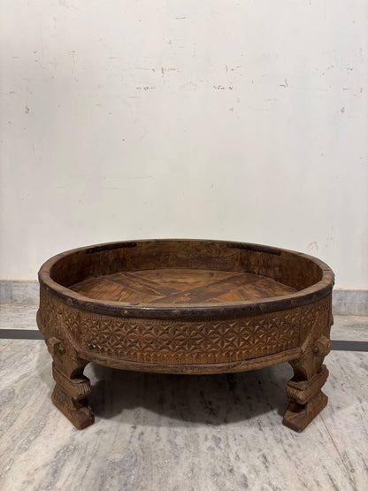 Handmade Indian Wooden Low Table: Bohemian Carved Chowki Bajot