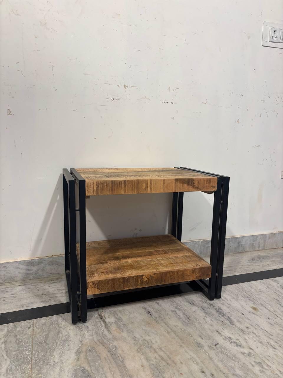 Handcrafted Mango Wood Side Table | Rustic Bedside Cabinet with Shelf