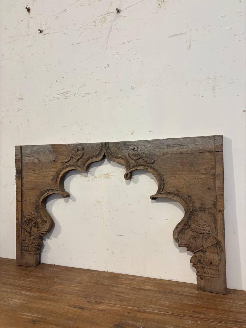 Antique Hand Carved Teak Wood Arch: Indian Architectural Salvage Decor