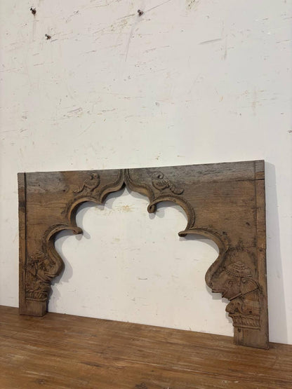 Antique Hand Carved Teak Wood Arch: Indian Architectural Salvage Decor