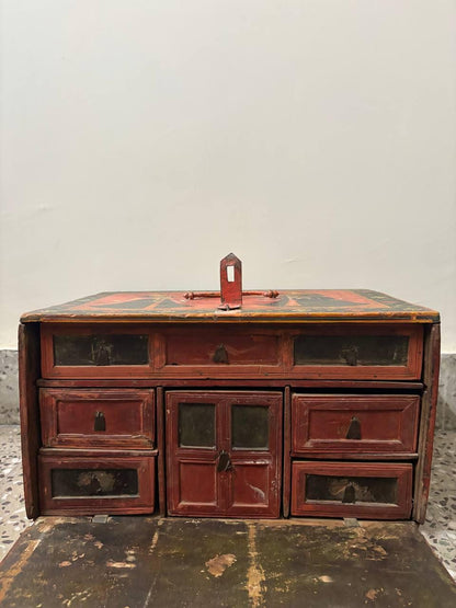 Hand-Painted Wooden Storage Box | Vintage Rajasthani Elephant Art Trunk