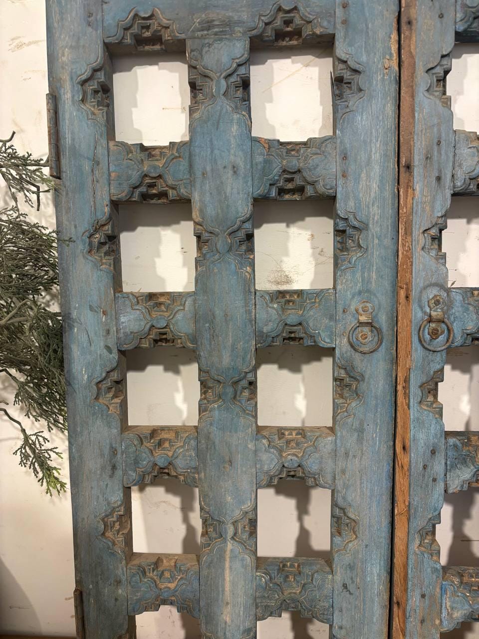 Antique Hand-Carved Shekhawati Window: Rustic Indian Wall Decor