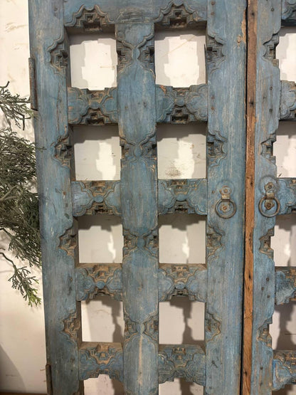 Antique Hand-Carved Shekhawati Window: Rustic Indian Wall Decor