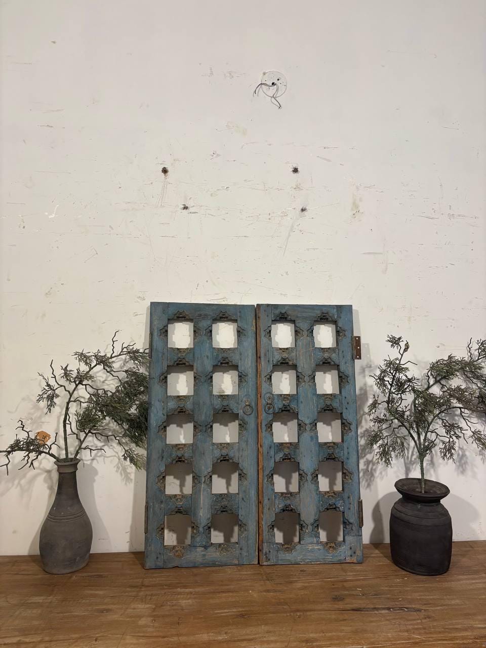 Antique Hand-Carved Shekhawati Window: Rustic Indian Wall Decor