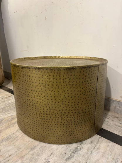Handmade Hammered Iron Drum Coffee Table: Rustic Industrial Boho Decor
