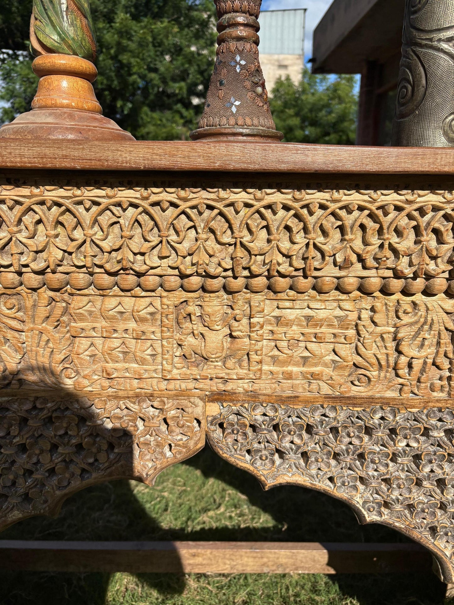 Handcarved Indian Console Table: Rustic Boho Entryway Decor