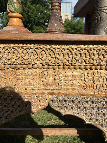Handcarved Indian Console Table: Rustic Boho Entryway Decor