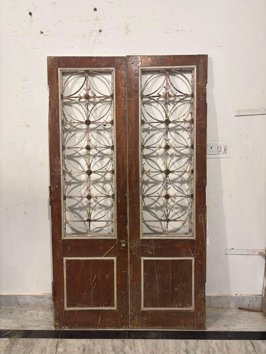 Vintage Carved Teak Wood Indian Door: Rustic Bohemian Decor