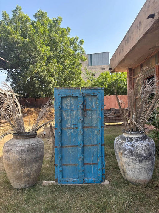 Vintage Carved Teak Wood Indian Door: Rustic Bohemian Decor