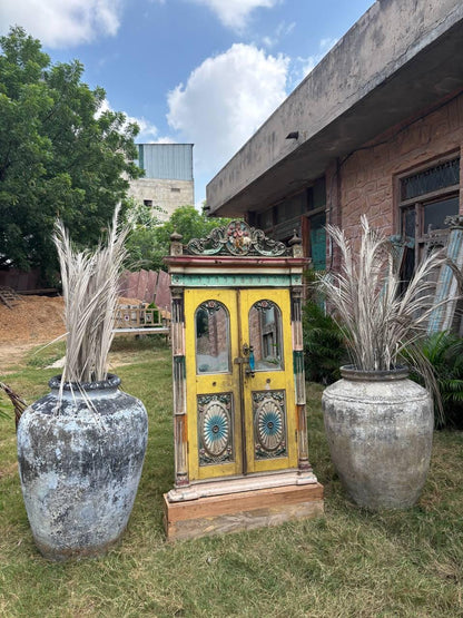 Antique Carved Wood Window: French Colonial Sunflower Panel, Original Glass
