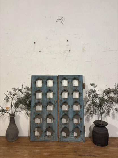 Antique Hand-Carved Shekhawati Window: Rustic Indian Wall Decor