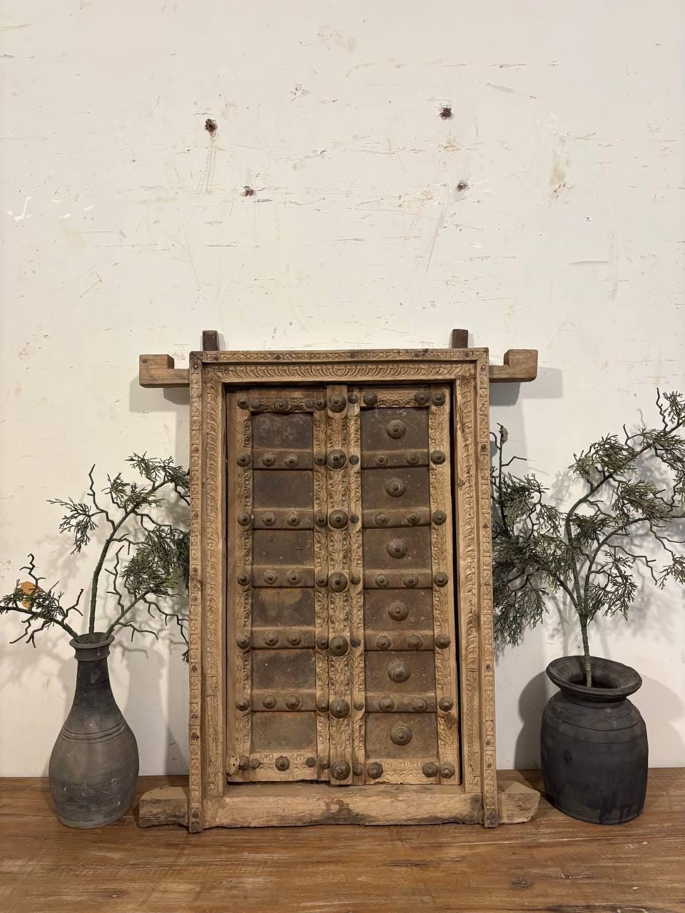 Antique Hand-Carved Shekhawati Window: Rustic Indian Wall Decor